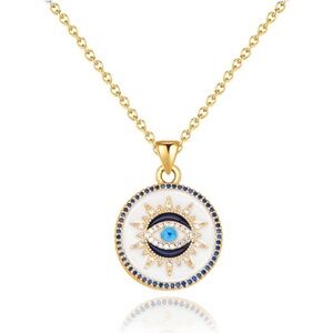 🧿✨ 14K Gold-Plated Evil Eye Coin Pendant Necklace